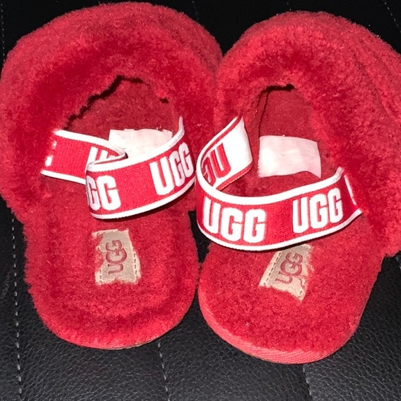 UGG TODDLER RED FLUFF YEAH SLIDE SIZE 10 - Picture 3 of 6